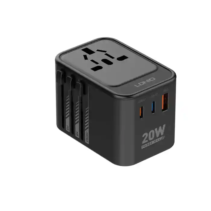 LDNIO Z9 Travel Converter Adapter Universal GaN 20W PD + QC3.0 3 USB Ports Fast Charging US/UK/EU/AU Sockets and Plugs